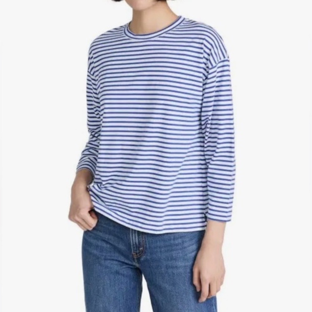 AYR Blue & White French Fry Breton Striped Long Sleeve Top Nautical Costal XS
